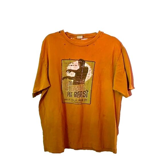 VTG Thrashed The Snoring He-Beast Orange Halloween Short Sleeve Top Men's Sz LG - Picture 1 of 4